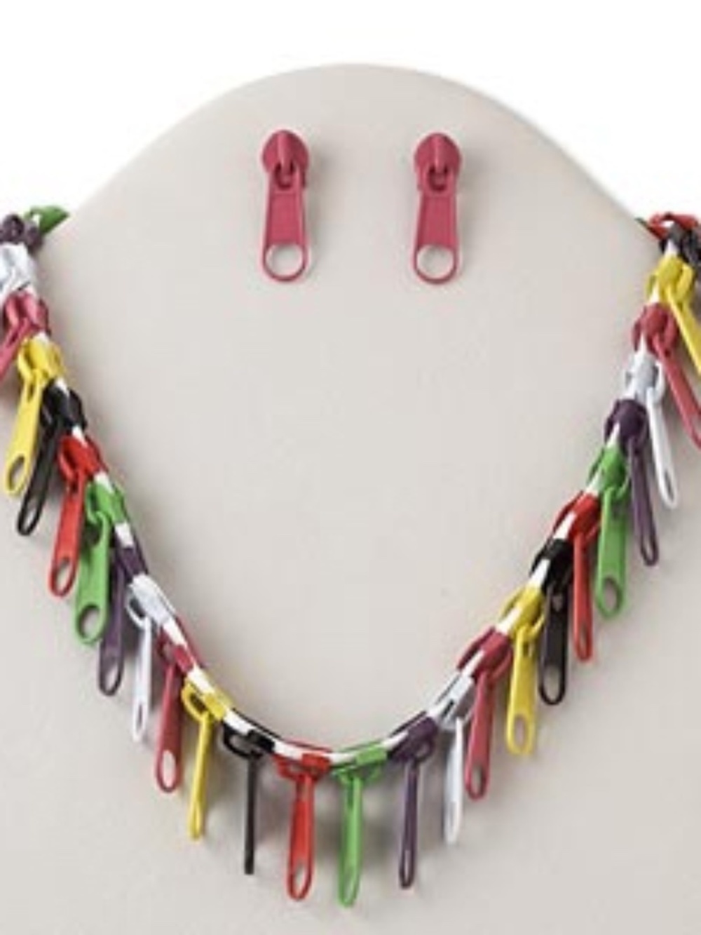 NECKLACE & EARRING SET MADE WITH ZIPPERS, MULTICOLOUR, METAL, 18 INCHES PLUS 3